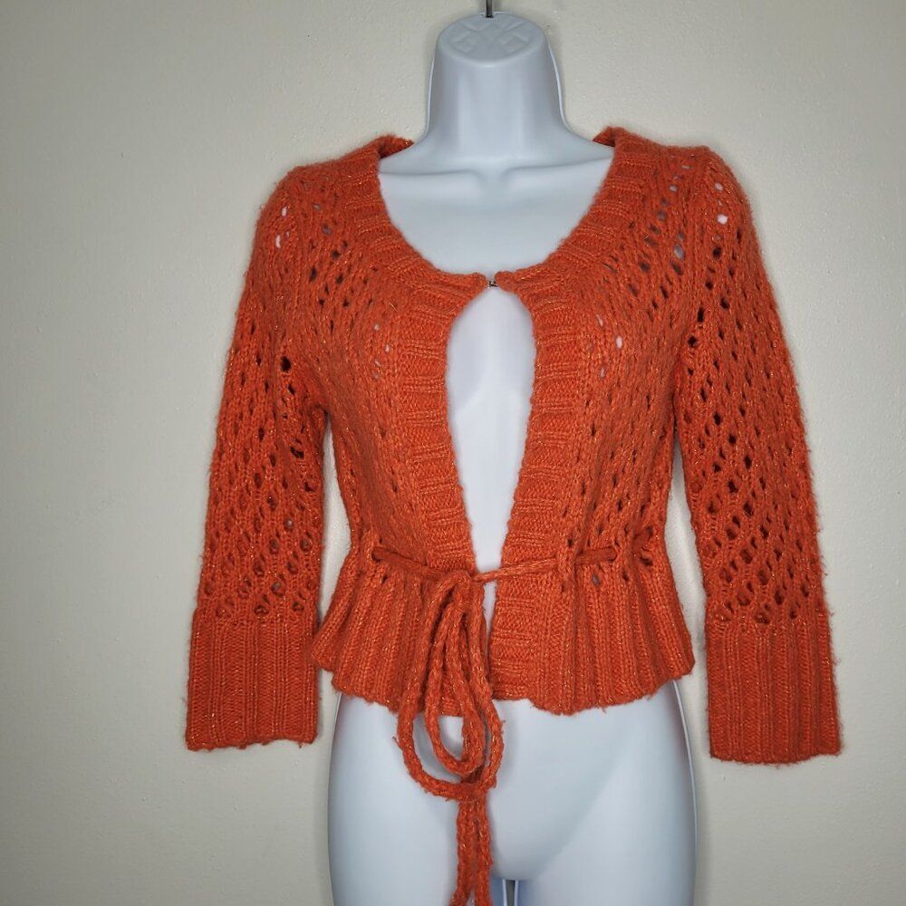 Vintage y2k Rocket 898 orange open knit wool blend cropped cardigan medium